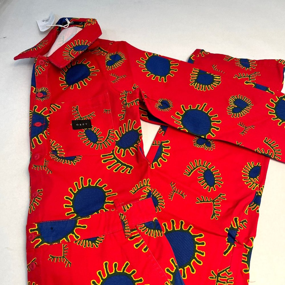 Obey Twill Coverall Jumpsuit "Paisley" Red/Blue - Picture 3 of 11